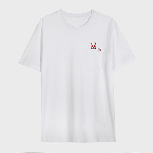 T-shirt à poche blanc en coton bio avec impression pocket colossal