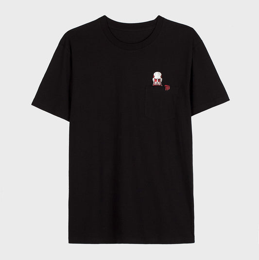 T-shirt à poche noir en coton bio avec impression pocket colossal