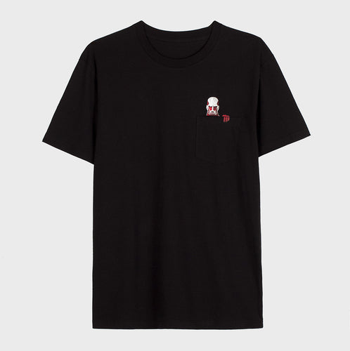 T-shirt à poche noir en coton bio avec impression pocket colossal