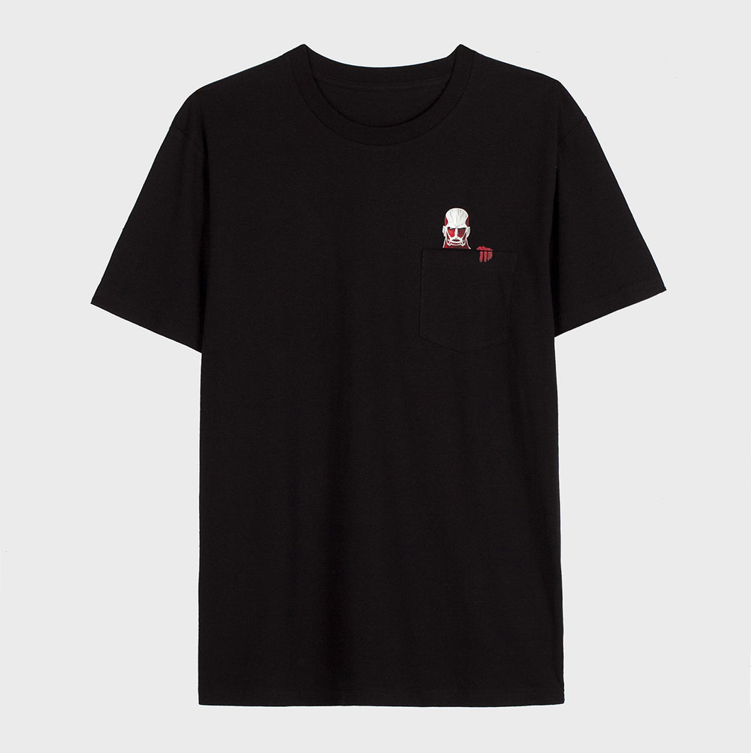 T-shirt à poche noir en coton bio avec impression pocket colossal